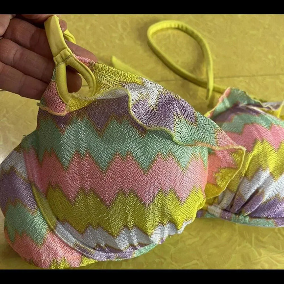 Boho Printed Preppy Hippie VS Hottie Halter Padded Push-up Bikini Top 36C - Picture 5 of 5